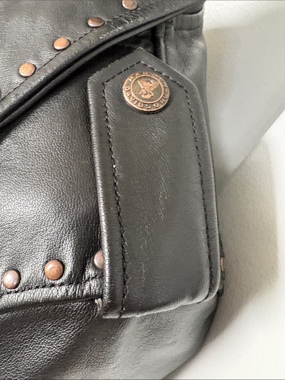 Vintage Harley-Davidson Black Leather Stud-Trim Moto Jacket - Picture 8 of 16